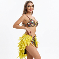Jupe en plumes jaunes décorée de paillettes scintillantes pour femmes, déguisement d'Halloween pour spectacle de bar, cosplay, événement
