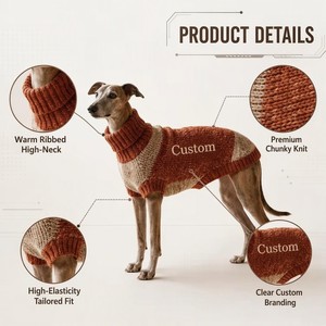 Suéter de Tricô Grosso Multicolorido BSCI OEKO para Cães, Gola Alta, Premium, com Blocos de Cores, Ajuste Elástico, Outono Inverno, para Whippets e Outros Pets - Product Image 2