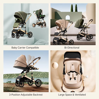 Poussette bébé pliable 3-en-1 multifonctionnelle pour nouveau-né et tout-petit, moderne, légère, avec siège auto