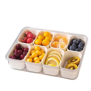 8 Compartments Divided PET Serving Tray Lid Handle Dustproof Freshness Preservation Portable Snack Box <b>Containers</b> Veggie Candy - Product Image 3