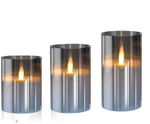 Vela LED Cilíndrica de Fábrica al por Mayor con Vaso de Acrílico a Batería para el Hogar Pascua Navidad Días Festivos Color Gris - Product Image 2