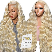 Vente en gros 30 pouces 13x4 vague de corps transparente sans colle suisse dentelle frontale perruque 613 cheveux humains dentelle avant perruques pour les femmes