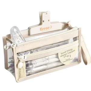 Estuche Transparente de PVC de Tres Capas con Cierre Abierto para Lápices, Organizador para <span class=keywords><strong>Exámenes</strong></span>, Cosméticos y Papelería - Estilo Instagram - Product Image 1