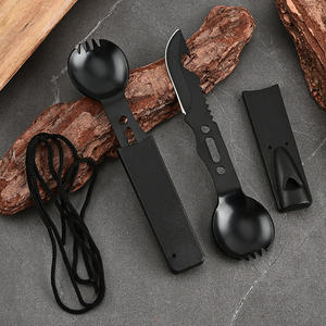 Juego de cuchillos y cucharas para supervivencia al aire libre, cubiertos portátiles ligeros negros para uso de emergencia en campamentos, hoja de 10 pulgadas, paquete individual - Product Image 1