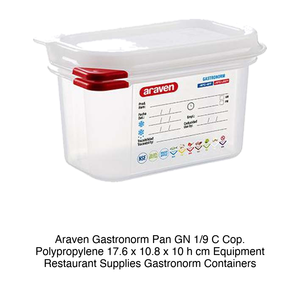 Polypropylene GN 1/9 Food Pan 17.6 × 10.8 × 10 h cm, with Lid, -40/+95 °C Araven - Product Image 2