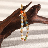 Bracelet à breloques en pierres naturelles multicolores, plaqué or 18 carats, en acier inoxydable, chaîne ajustable, bijoux pour femmes