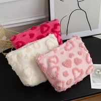 Trousse de Toilette de Voyage en Peluche au Design Adorable, Porte-Monnaie Organisateur avec Fermeture Éclair, Grande Trousse à Maquillage Portable en Feutre Non Tissé en Forme de Cœur
