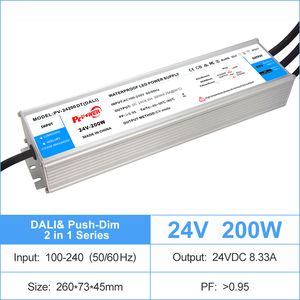 Fuente de Alimentación LED de 200W IP67 Impermeable con Atenuación DALI, CA-CC, Voltaje Constante de 12V 24V, Carcasa de Aluminio, Controlador LED - Product Image 4