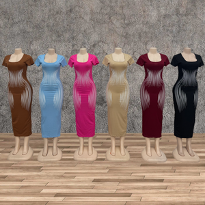 Nouvelle Robe d'été décontractée pour femme, imprimée, à manches <span class=keywords><strong>courtes</strong></span>, taille <span class=keywords><strong>haute</strong></span>, coupe sirène, vente en gros - Product Image 5