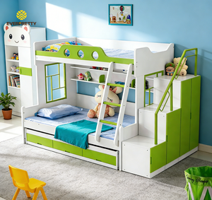 Cama litera escolar moderna y ecológica para niños, con gabinete, <span class=keywords><strong>escalera</strong></span> y estantería, diseño que ahorra espacio para niños y niñas - Product Image 1