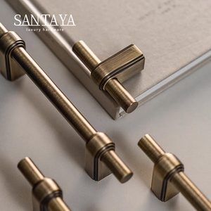 Tay nắm tủ bằng đồng thau nguyên khối và núm kéo ngăn kéo kiểu chữ T, tay nắm phòng ngủ, nhà bếp, phụ kiện phần cứng / tay nắm ngăn kéo màu đồng cổ - Product Image 3