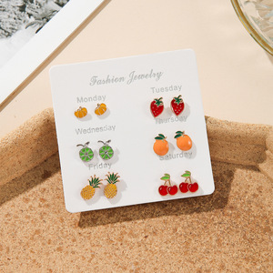 Conjunto de pendientes de tuerca de verano para mujer sofisticados de nicho, orejas perforadas de frutas coloridas de seis piezas, sensación de una semana - Product Image 2
