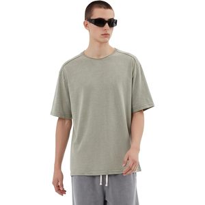 T-shirt pour homme en coton lourd à manches courtes, col rond, style vintage délavé, uni, écologique - Product Image 2