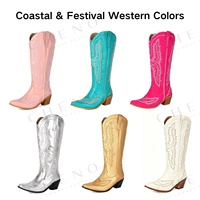 Bottes de cowgirl occidentales en cuir microfibre brodé rouge à bout pointu avec logo personnalisé CHENO pour femmes
