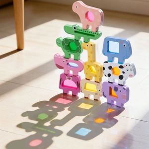 Ensemble de blocs d'équilibre et d'empilage en bois pour enfants, animaux et voitures, pour l'éveil cognitif, blocs translucides pour l'entraînement à la concentration - Product Image 1