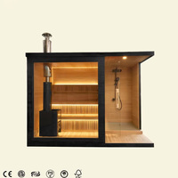 Sauna sec en bois moderne pour intérieur et extérieur, combinaison douche, poêle infrarouge, beau sauna extérieur
