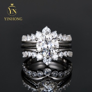 럭셔리 웨딩 모이사나이트 반지 S925 실버 세트 주얼리 약혼 모이사나이트 반지 베젤 반지 - Product Image 1