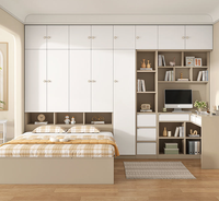 Ensemble de chambre à coucher moderne minimaliste multifonctionnel avec armoire intégrée en panneaux de bois de pin tatami, bureau et lit pour enfants de petite taille