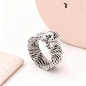 <span class=keywords><strong>Anillo</strong></span> de malla negro con diseño de oso y perro, joyería de moda para mujer, regalo, España - Product Image 2