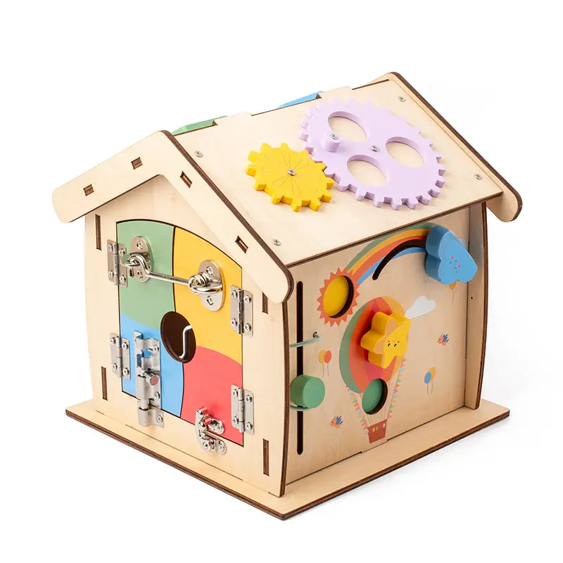 Montessori Multifunktion ales Holz Busy House Sensory Board für das Leben Kinder früh kindliche Aktivität Motor Skill Learning Spielzeug