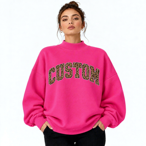 Cheap Price Women's Oversized Solid <b>Pink</b> Color Mock Neck Winter Knitted <b>Sweatshirt</b> Breathable Quick Dry Anti-Pilling Features - Product Image 1