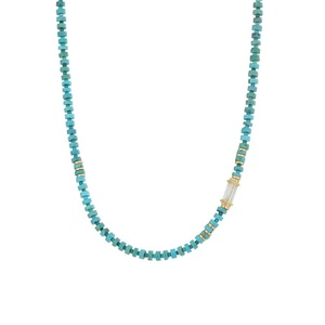 Collar de Cadena con Eslabones Geométricos de Plata S925 Chapada en Oro de 18K con Turquesa Natural, Joyería Clásica Unisex para Fiestas - Product Image 1