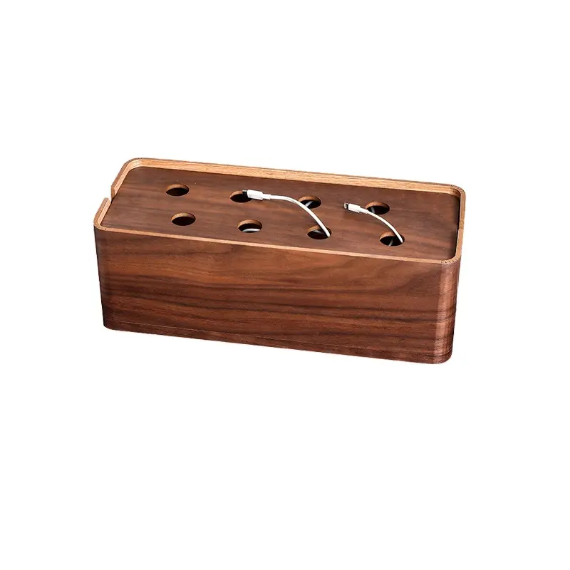 wooden patch panel storage box desk top wire sorting box, plug socket, power line management wire collection box