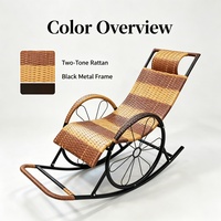 Fauteuil à bascule en rotin PE pour extérieur, chaise longue inclinable avec appui-tête, base en métal noir, chaise de patio, de jardin ou de balcon