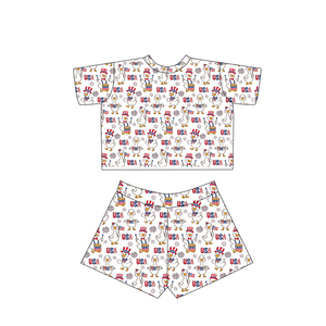 Babylovey Bamboo Fiber RTS Kids 2-Pieces Short Sleeve Print Top and Shorts Outfit Set - Product Image 2