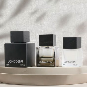 Custom Empty Crimp Men <b>Perfume</b> Glass <b>Bottles</b> 30ml 50ml 100ml Square Clear Black Gradient Luxury <b>Perfume</b> <b>Bottle</b> with Wood Lid - Product Image 1
