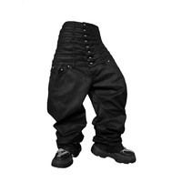 Pantalon en jean noir sur mesure OEM ODM pour homme, taille haute, multi-boutons, coupe ample, style Goth Cyberpunk, vente en gros