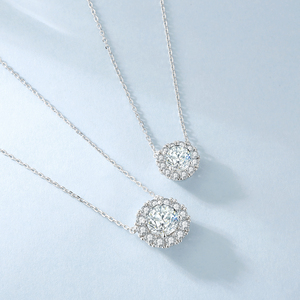 Colar Choker de Prata Esterlina 925 com Pingente Halo de <span class=keywords><strong>Moissanite</strong></span> VVS1 GRA, Diamante de Laboratório <span class=keywords><strong>Moissanite</strong></span> 2ct 1ct, Joia Feminina - Product Image 1