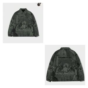 Chemise-veste vintage pour homme avec motif de la Cène, fermeture éclair, col rabattu, coupe classique, pour l'automne - Product Image 2