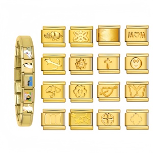 Bracelet modulaire en acier inoxydable 9 mm avec breloques italiennes dorées, motifs animaux et nature, pour la fabrication de bijoux DIY, idéal pour les cadeaux. - Product Image 1