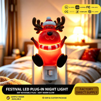 Luz Nocturna LED con Forma de Reno Navideño, Enchufable, 360 ° Lámpara de Pared Giratoria con Enchufe, Cálida y Suave, Decoración Navideña para el Hogar, Venta al por Mayor, Regalo OEM