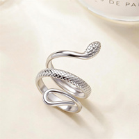 Bague Serpent Ouverte Ajustable en Acier Inoxydable, Style Punk Gothique, Noir Argenté, Anti-ternissement, Bijou Unisexe Tendance