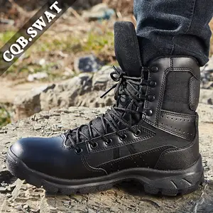 รองเท้าบูทลุยทะเลทรายสำหรับผู้ชาย, รองเท้าบูทหุ้มข้อสีดำสำหรับฤดูร้อนรองเท้าบูทหุ้มข้อแบบผูกเชือกรองเท้าเพิ่มความสูงพื้นยาง - Product Image 2