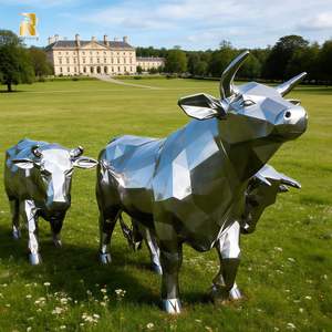 Scultura di <span class=keywords><strong>Mucca</strong></span> in Acciaio Inossidabile con Design Personalizzato a Specchio Geometrico RELONG, Sculture di Animali Rurali per Esterni - Product Image 5