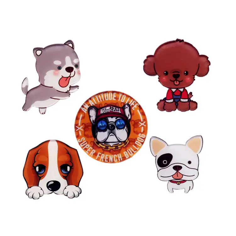 wholesale custom printed acrylic charms cute dog chips custom brooch