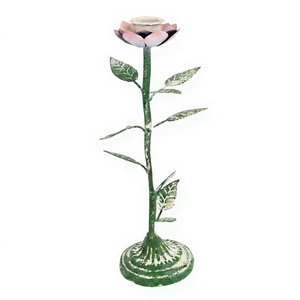Iron Rose <b>Candlestick</b> Holder Green with <b>Pink</b> Flower Home Decoration Wedding Decor Durable Metal Stand - Product Image 3