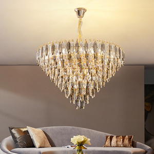 Grande lampadario dorato di lusso Hotel casa soggiorno decorativo K9 cristallo moderno lampadario a sospensione a LED - Product Image 1