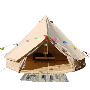 Glamping luxury cotton canvas bell tent with stove and awning