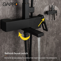 GAPPO Marque Premium Ensemble de Douche Murale Triple Fonction, Pomme de Douche, Douchette Réglable, Robinet Noir pour Salle de Bain