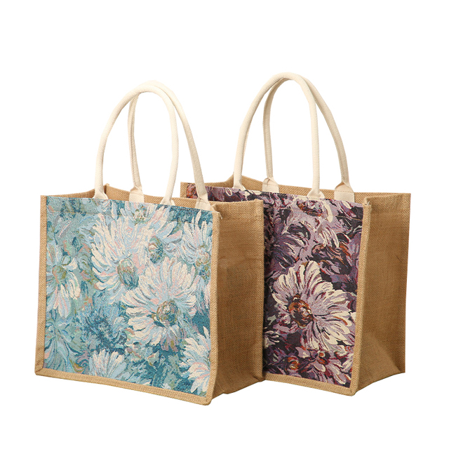 Eco Friendly Recycle Reusable Large Capacity Shopping Jute Tote Bags