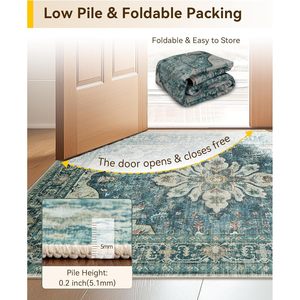 พรมปูพื้นโพลีเอสเตอร์ทรงสี่เหลี่ยมลายดอกไม้สีน้ำเงินเข้มสไตล์วินเทจพรมนุ่มกันลื่นสำหรับห้องนอนห้องนั่งเล่นวัยรุ่น - Product Image 3