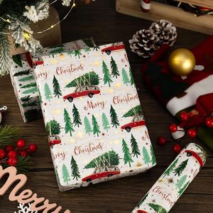 Christmas gift wrapping paper Cartoon <b>car</b> Christmas <b>tree</b> gold star pattern with back cutting lines Customizable - Product Image 1