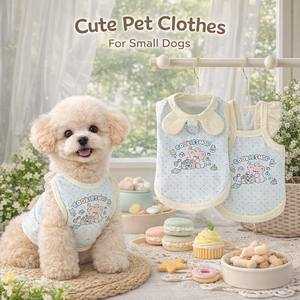 Gilet pour animaux de compagnie en coton imprimé dessin animé, fin et respirant, couleur macaron, pour printemps-été, vêtements mignons pour chiens et chats de petite race - Product Image 1