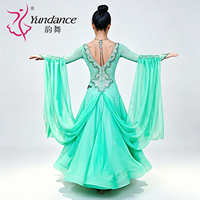 Robe de danse de salon lyrique en mousseline de soie menthe personnalisée Yundance B-26081, tenue de scène fluide pour femmes, compétition de valse, haute qualité