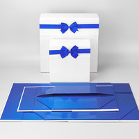 Nouvelle boîte cadeau carrée pliable magnétique bleu et blanc, fabriquée en Chine, avec nœud, imprimée quatre couleurs, doublée de satin, pour cadeau