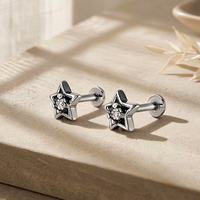 Nouveau Piercing Labret en Acier Chirurgical 316L avec Zircon Cubique Transparent en Forme d'Étoile Délicate, à Dos Plat, pour Lèvre, Hélix et Tragus, 16G